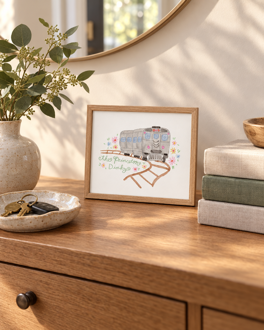 Princeton Dinky Print framed on an entryway table