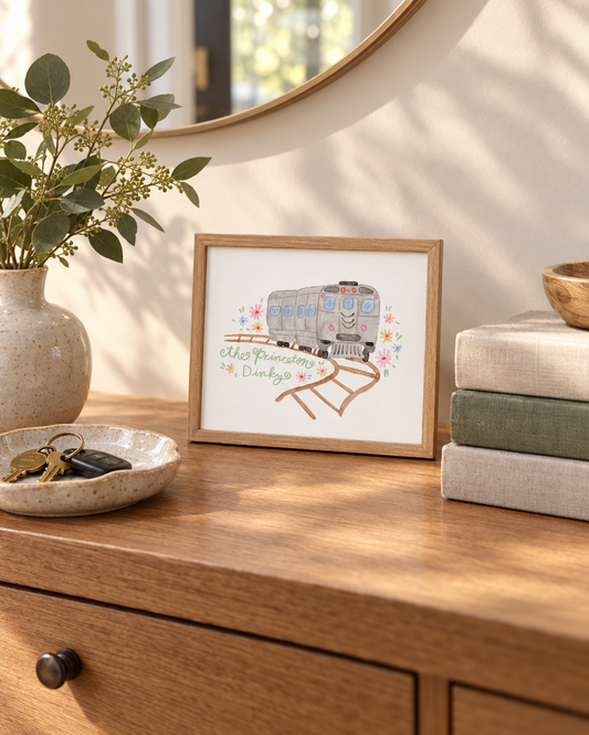 Princeton Dinky Print framed on an entryway table